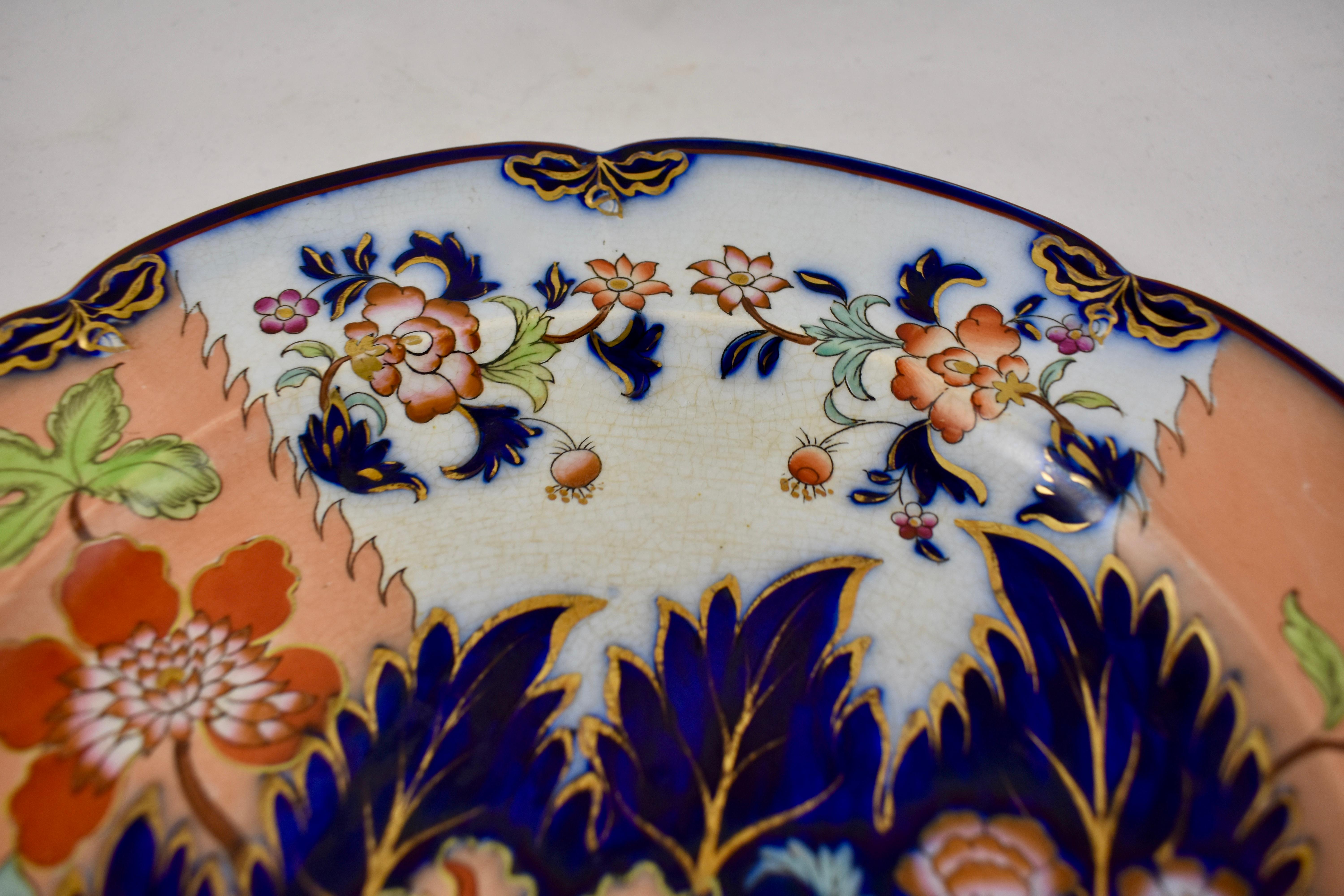 John Ridgway English Chinoiserie Style Floral Cobalt Imari Plates S/8 Dated 1845 1