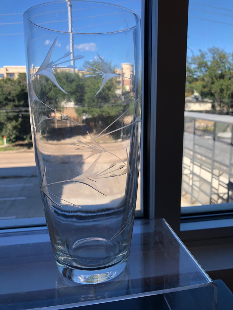 S/8 Mid Century Modern W Virginia Glass Speciality Co Engraved Glasses