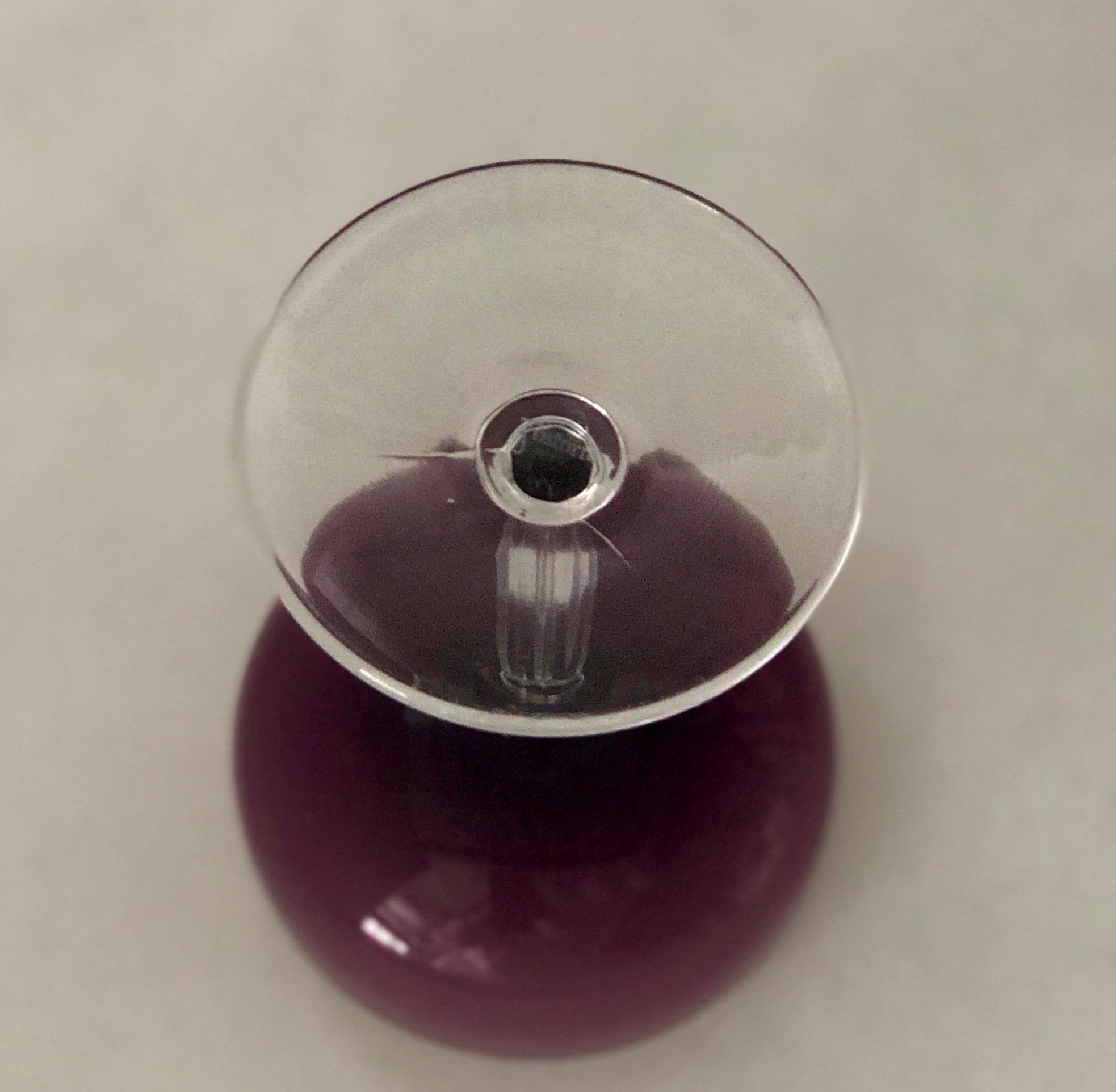 S/8 Translucent Purple & Clear Fluted Stem Fostoria Crystal Champagne Coupes For Sale 11