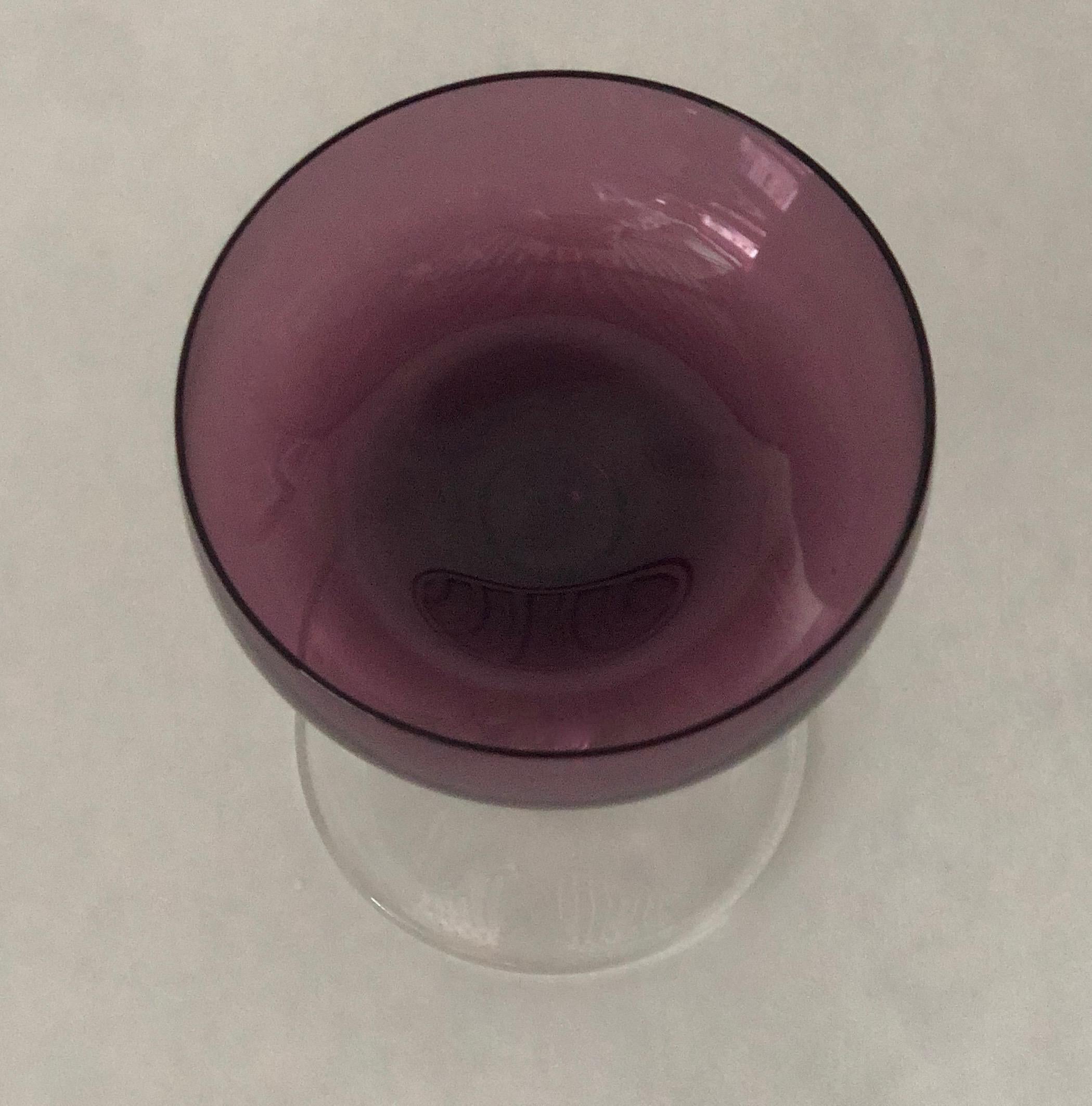 S/8 Translucent Purple & Clear Fluted Stem Fostoria Crystal Champagne Coupes For Sale 12