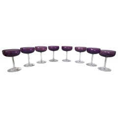 S/8 Translucent Purple & Clear Fluted Stem Fostoria Crystal Champagne Coupes