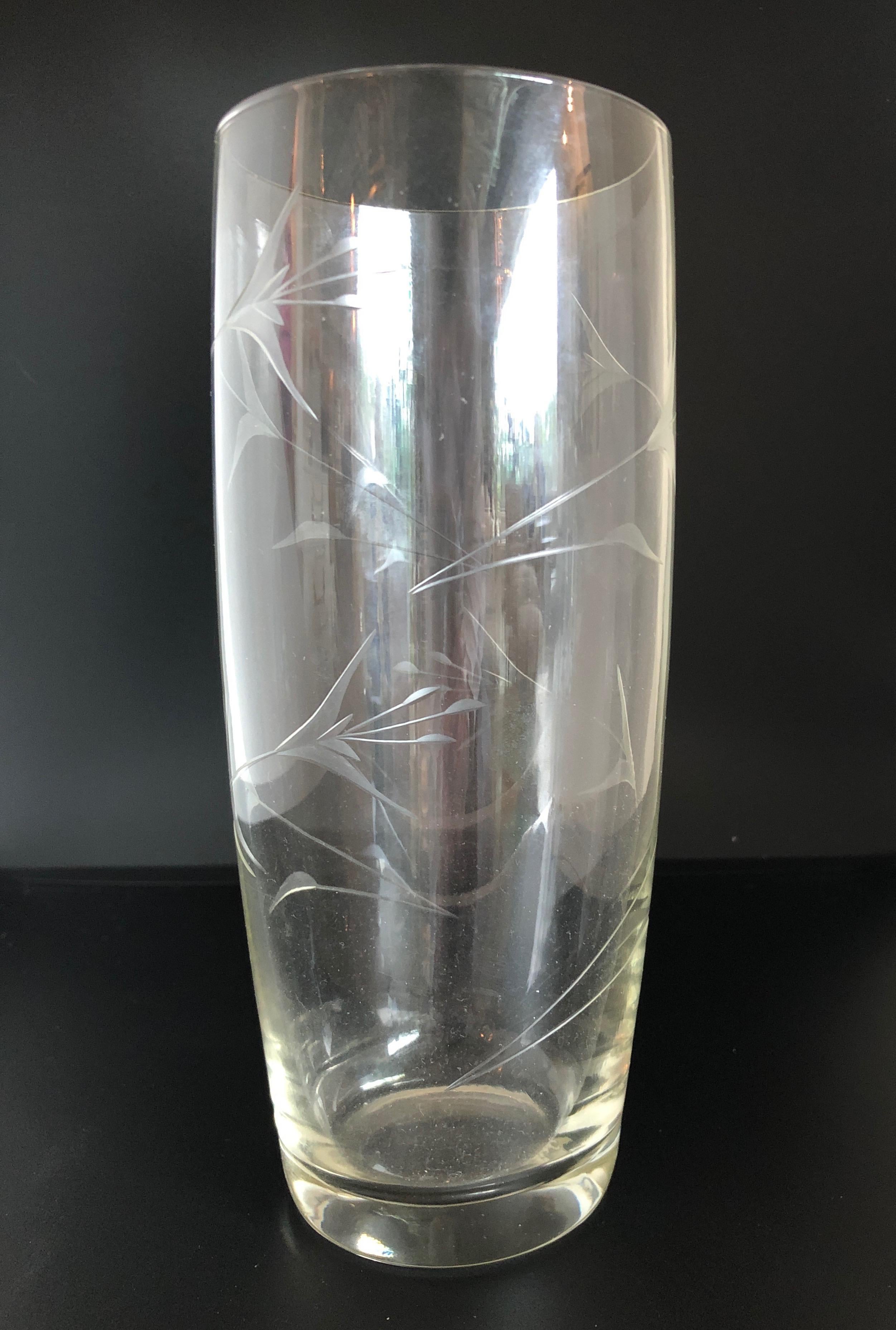 S/9 W Virginia Glass Speciality Co Clear Botanical Engraved Glasses and Carafe For Sale 3