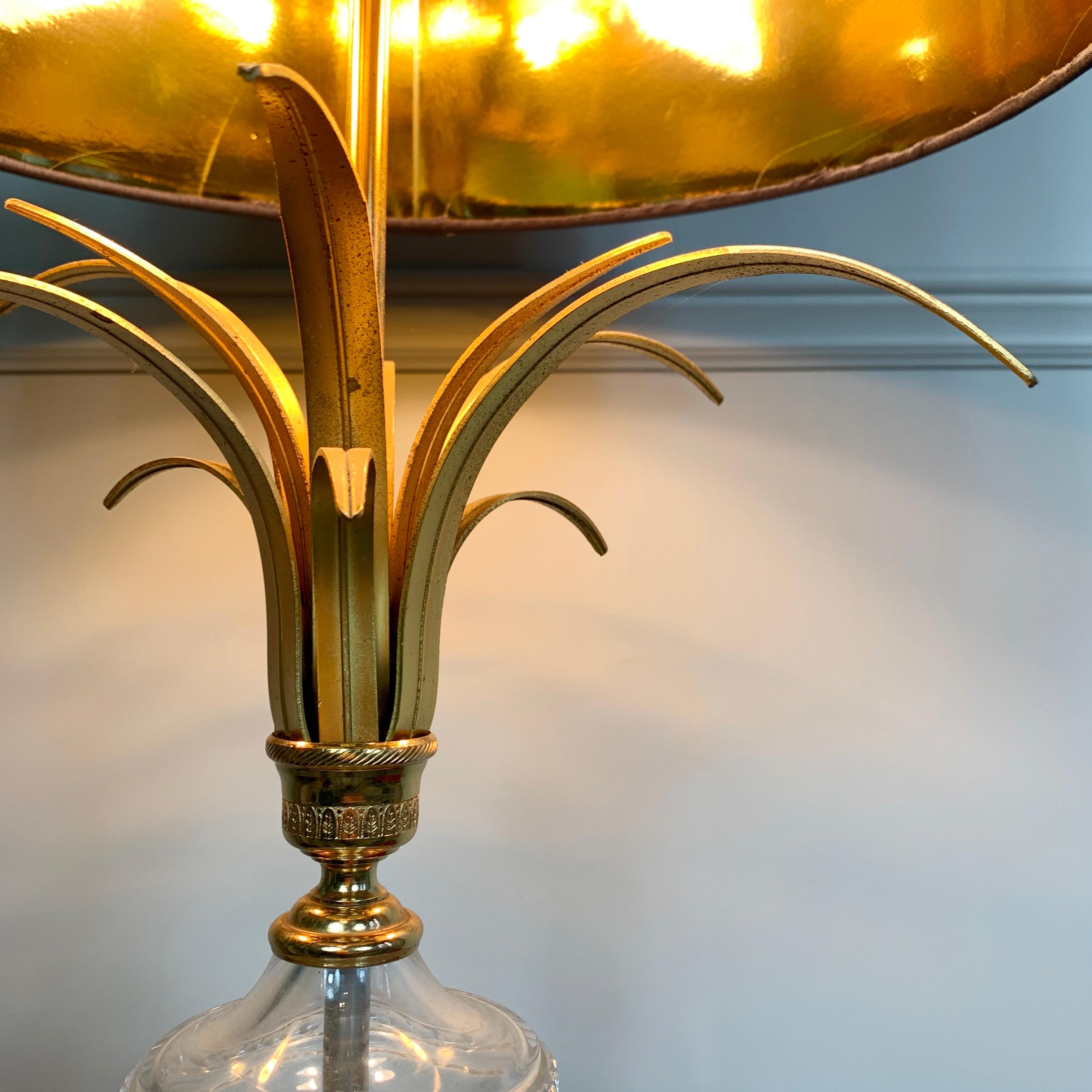 Mid-Century Modern S A Boulanger Gold Glass Crystal Table Lamp