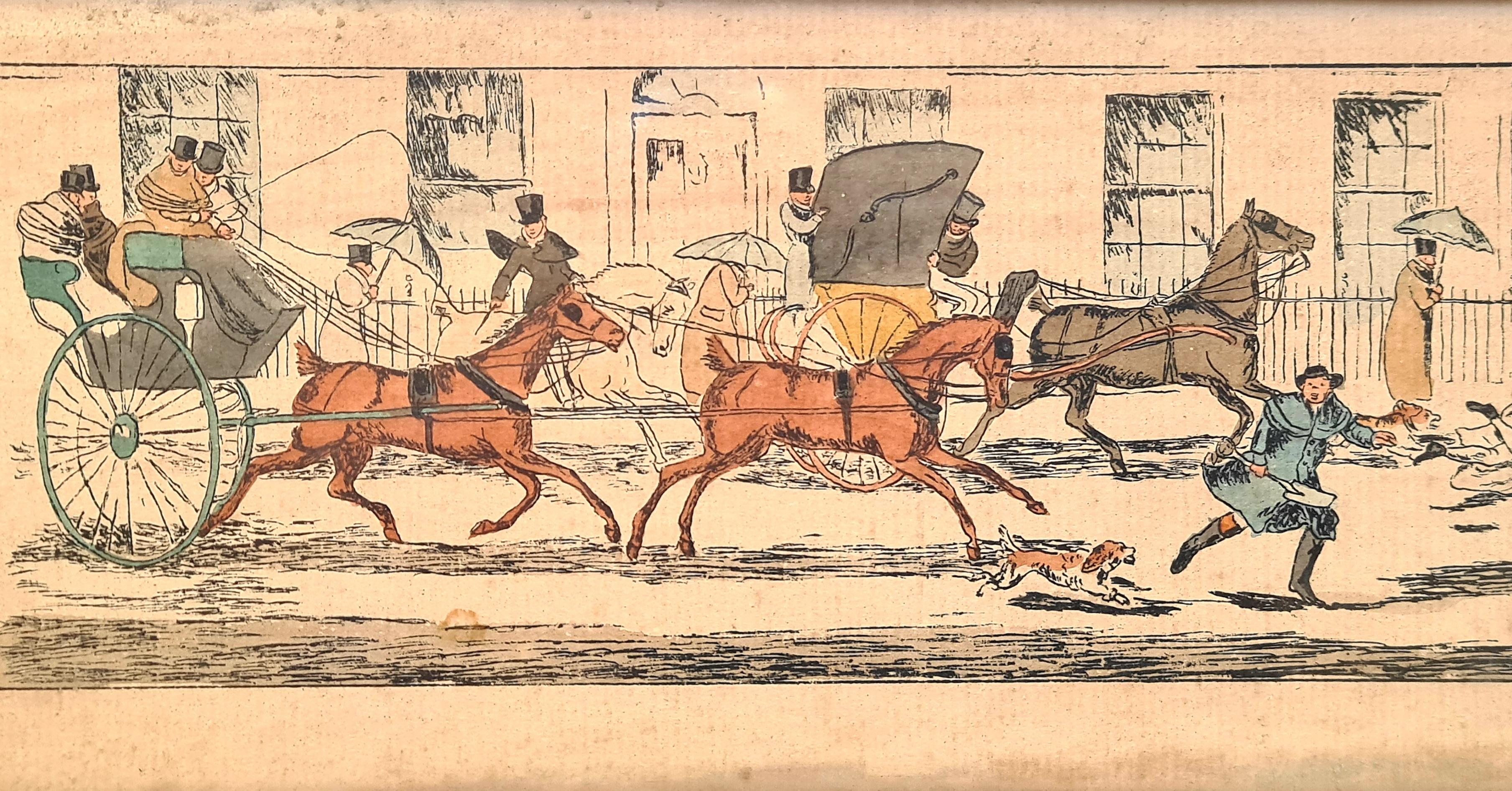 Ensemble de quatre gravures, chevaux et chariots colorées à la main du début du 19e siècle - Print de S & J Fuller