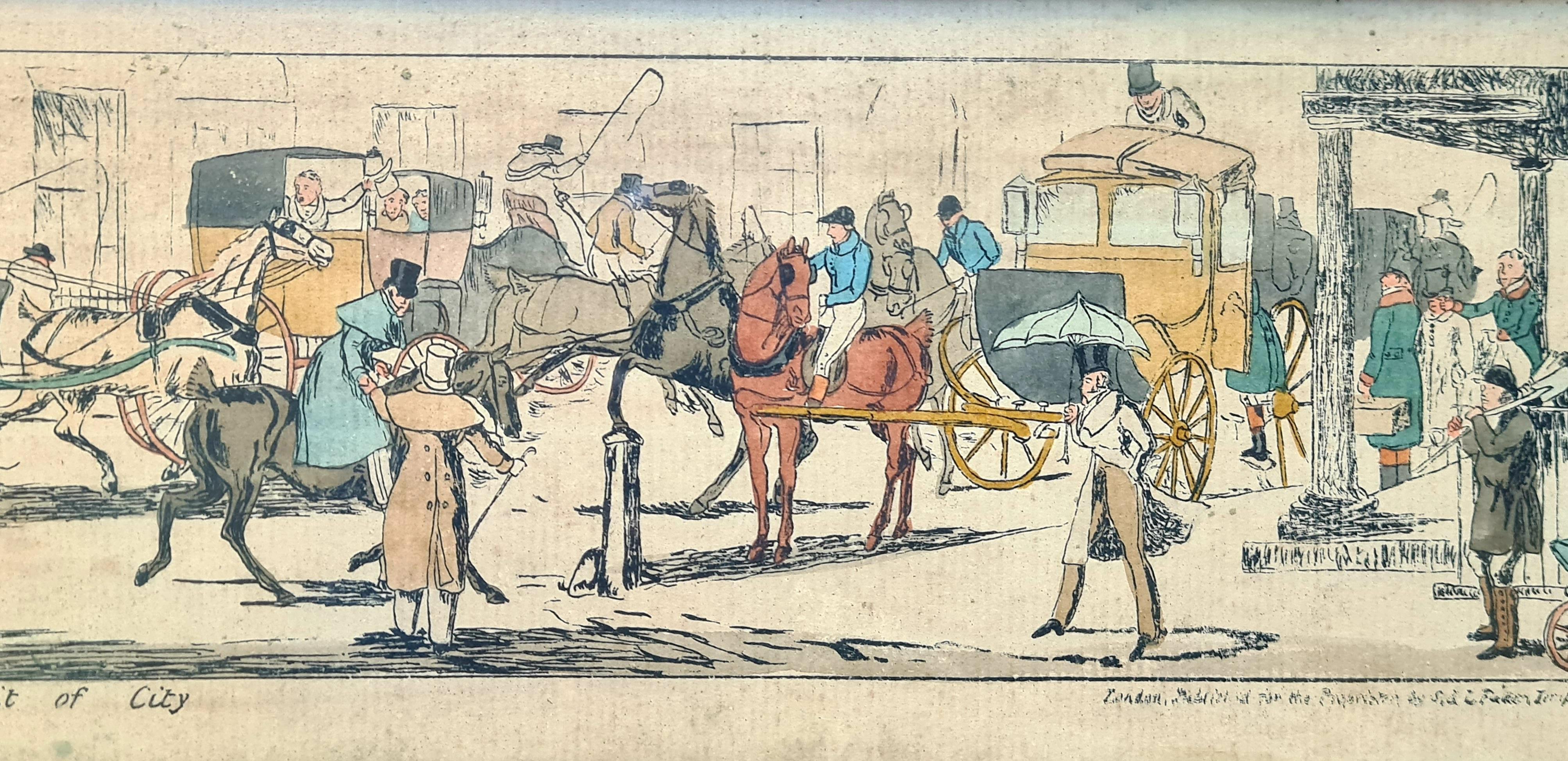Ensemble de quatre gravures, chevaux et chariots colorées à la main du début du 19e siècle - École anglaise Print par S & J Fuller