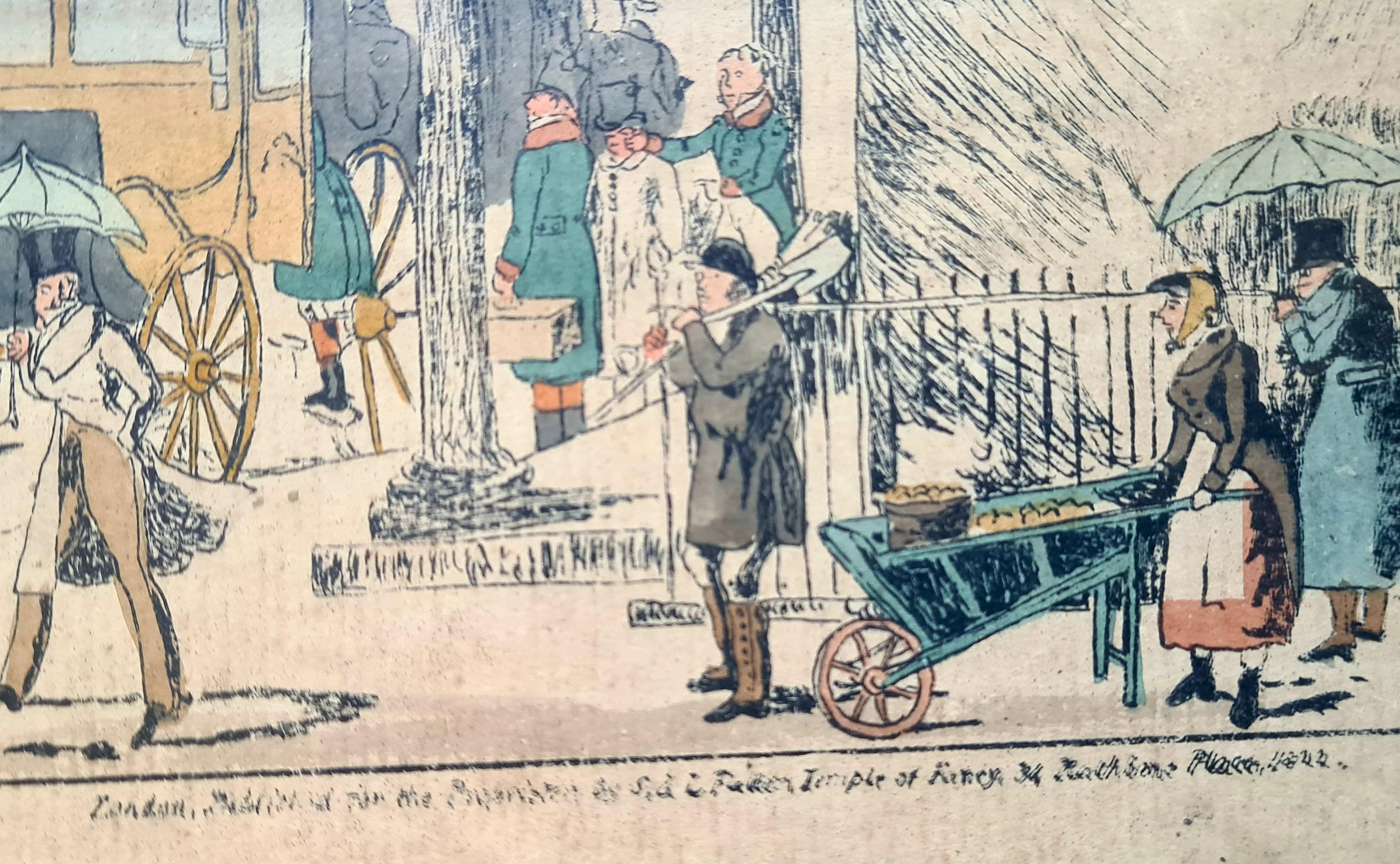 Ensemble de quatre gravures, chevaux et chariots colorées à la main du début du 19e siècle en vente 3