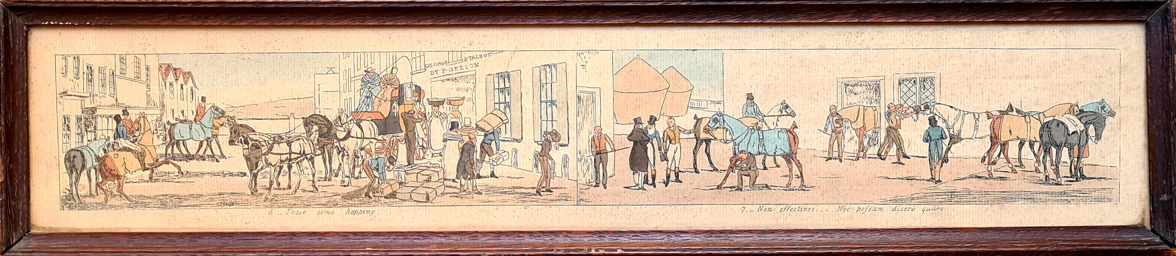 Ensemble de quatre gravures, chevaux et chariots colorées à la main du début du 19e siècle en vente 4