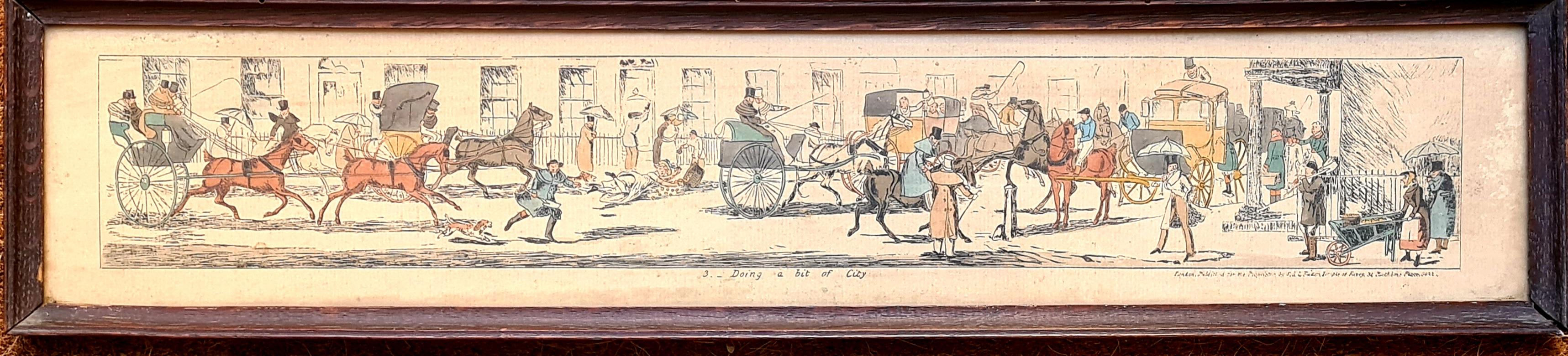 Ensemble de quatre gravures, chevaux et chariots colorées à la main du début du 19e siècle en vente 5