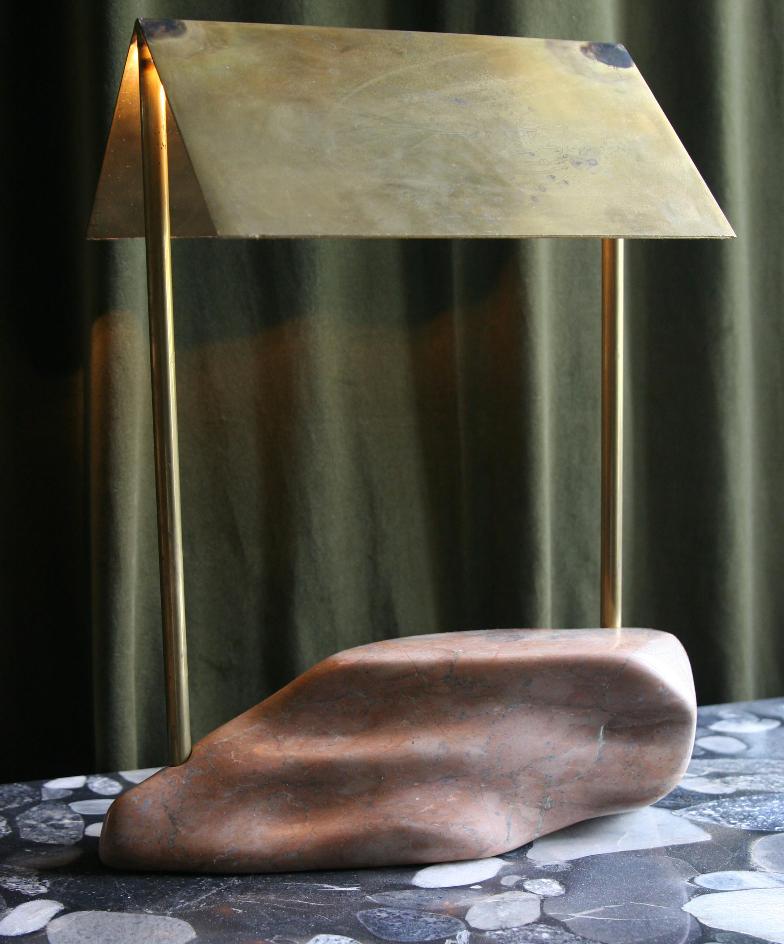 S-Apex lamp by Krzywda
Dimensions: 36L x 22.5D x 42.5H cm
Materials: Brass, marble.

Each base is sculpted by hand and varies from piece to piece in shape, color and weight.

All lamps could be wired for each country.

Individually handmade