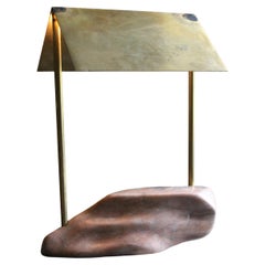 S-Apex Marble Sculptural Lamp of Brass and Marble, Straight Roof