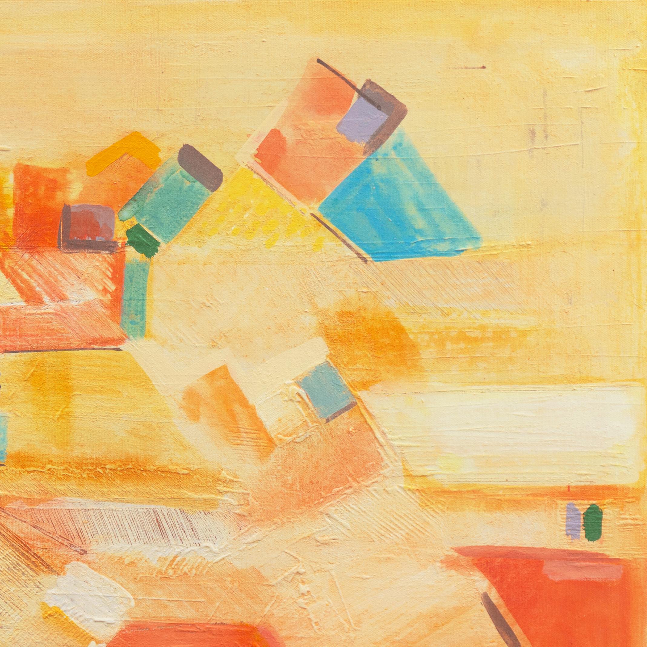 « Village in Provence », grande huile abstraite géométrique française, galerie Palo Alto en vente 1