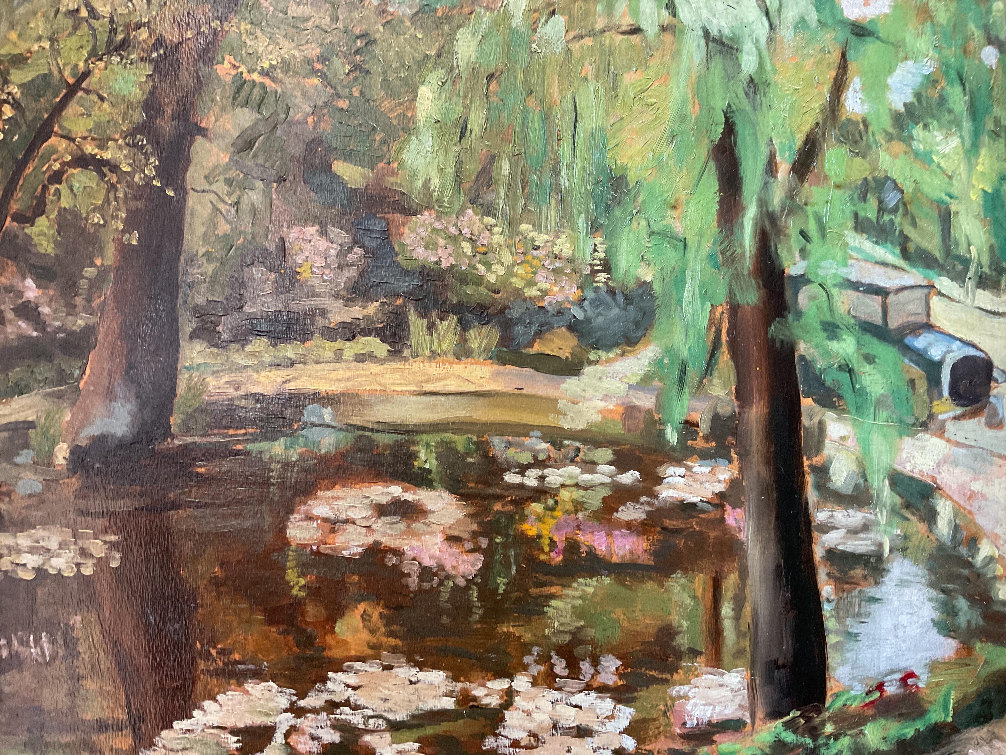 Antico dipinto a olio impressionista di Pittsburg Pennsylvania Scena del parco Schenley - Painting di S B Altman