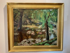Ancienne peinture à l'huile impressionniste de Pittsburg, Pennsylvanie, Scène de parc de Schenley