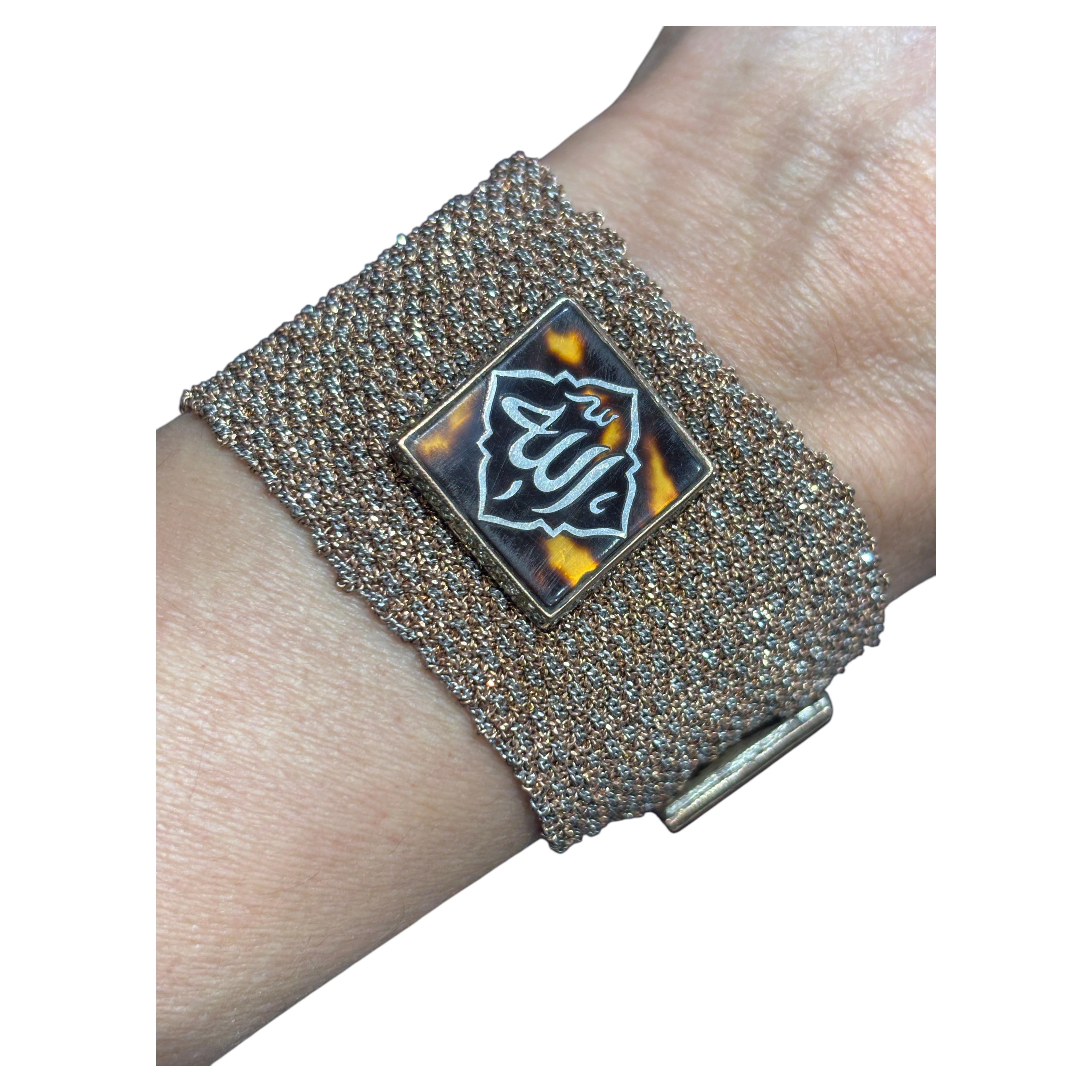 Bracciale S Bıçakçı in argento e oro, 2 miniature del Sultano, Allah in calligrafia in vendita