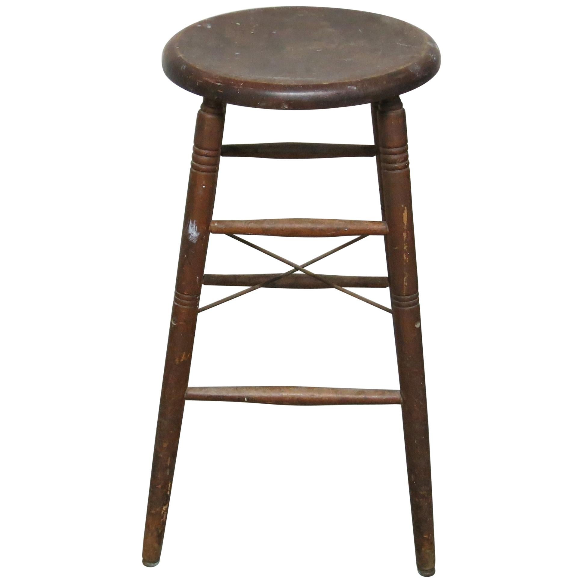 S. Bent and Brothers Rustic Wooden Stool For Sale