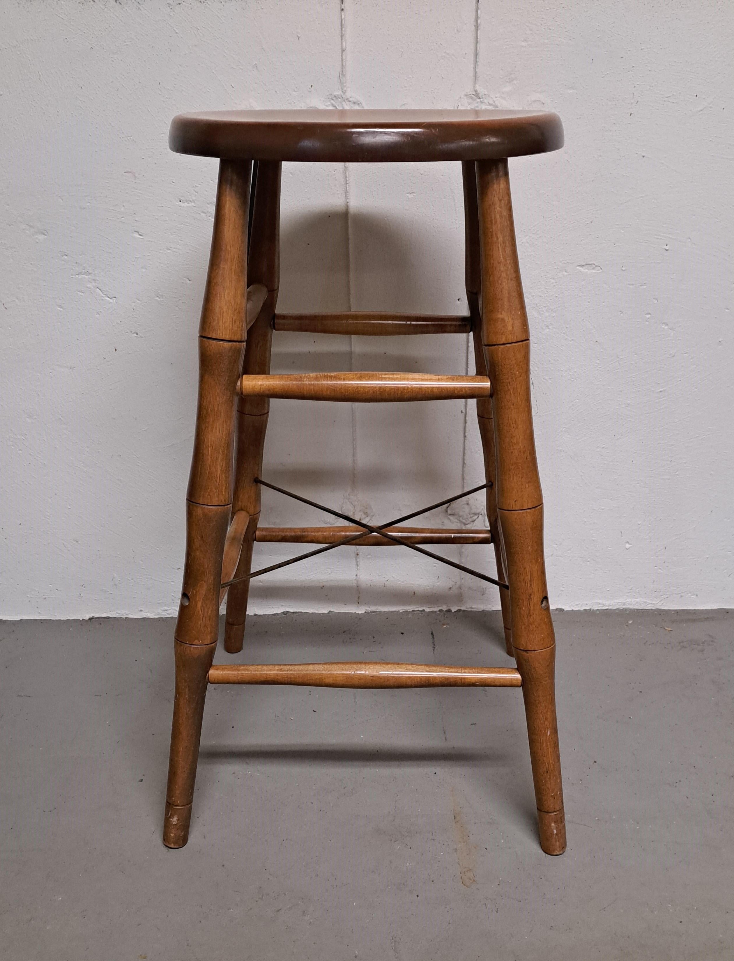 Industrial S. Bent & Bros Gardiner Mass Maple Stool For Sale