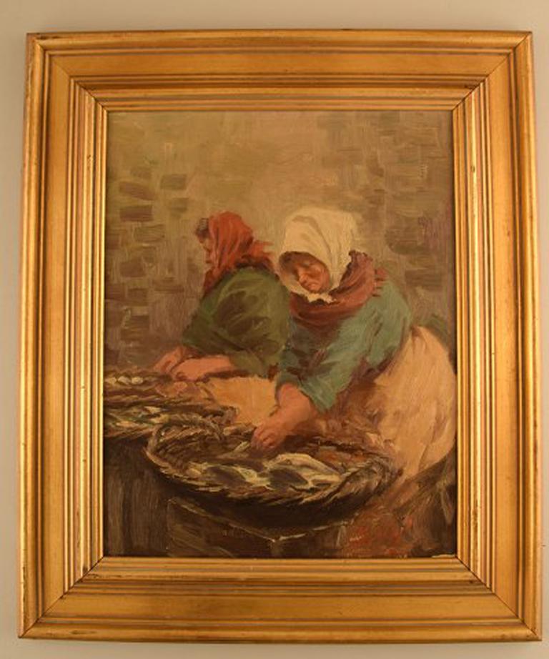 S. C. Bjulf: Fish mongers.
Oil on canvas.
Signed Bjulf.
Measures: 37 cm. x 30 cm. The frame measures 8 cm.
In perfect condition.