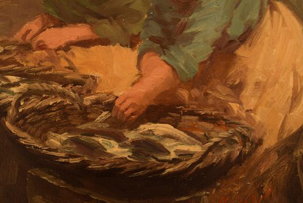 Mid-20th Century S. C. Bjulf: Fish Mongers, Oil on Canvas For Sale
