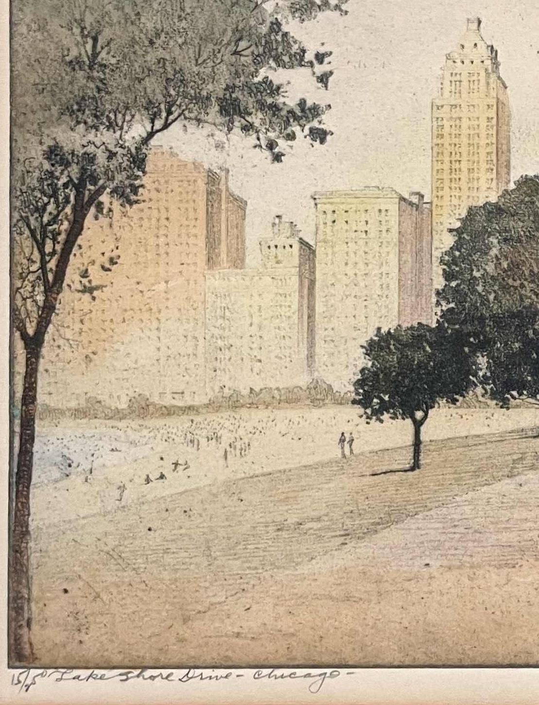 Aguafuerte y aguatinta Deco de 1920 Lake Shore Drive, Chicago, por S. Chester Danforth en venta 1