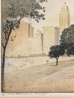 1920s Deco etching & aquatint Lake Shore Drive, Chicago by S. Chester Danforth