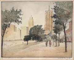 1920s Deco etching & aquatint Lake Shore Drive, Chicago by S. Chester Danforth