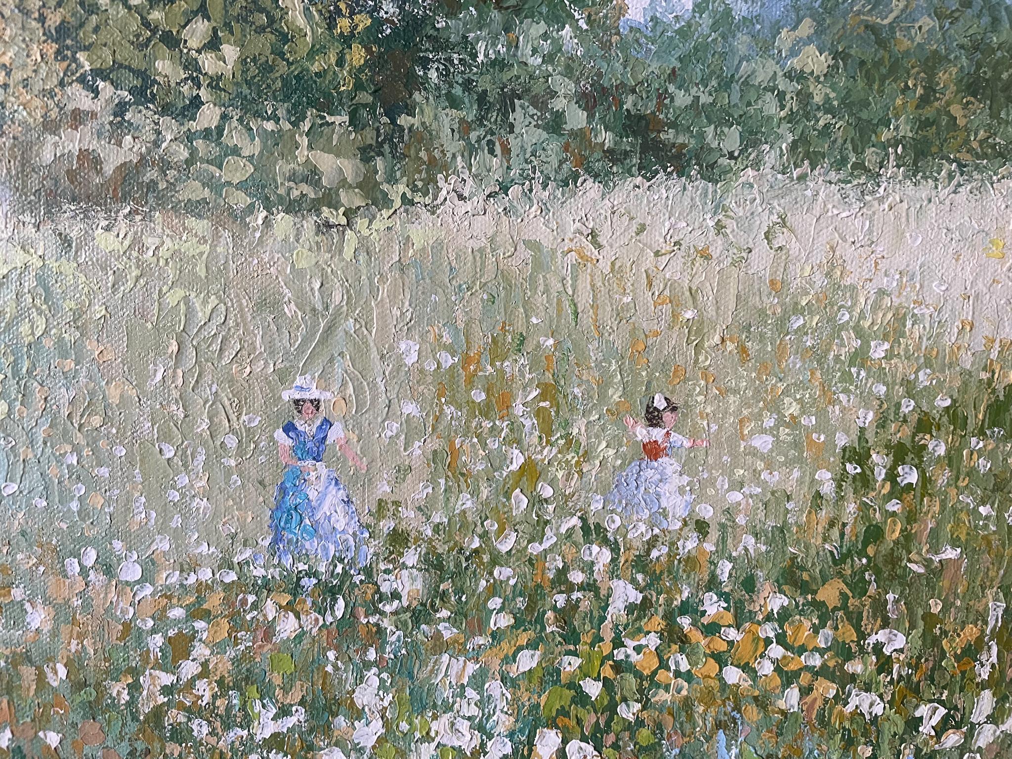 Un paisaje sereno y soleado cubierto por una pradera de alegres flores silvestres.  S. 
