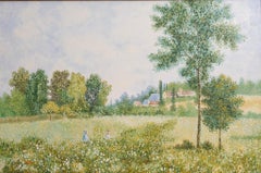 « Scène provinciale pointilliste » Impressionnisme Paysage Ferme Nature Trees