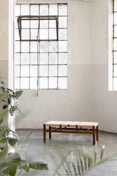 S Collection Wooden Bench Woven with Jute