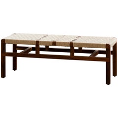 S Collection Wooden Bench Woven with Jute