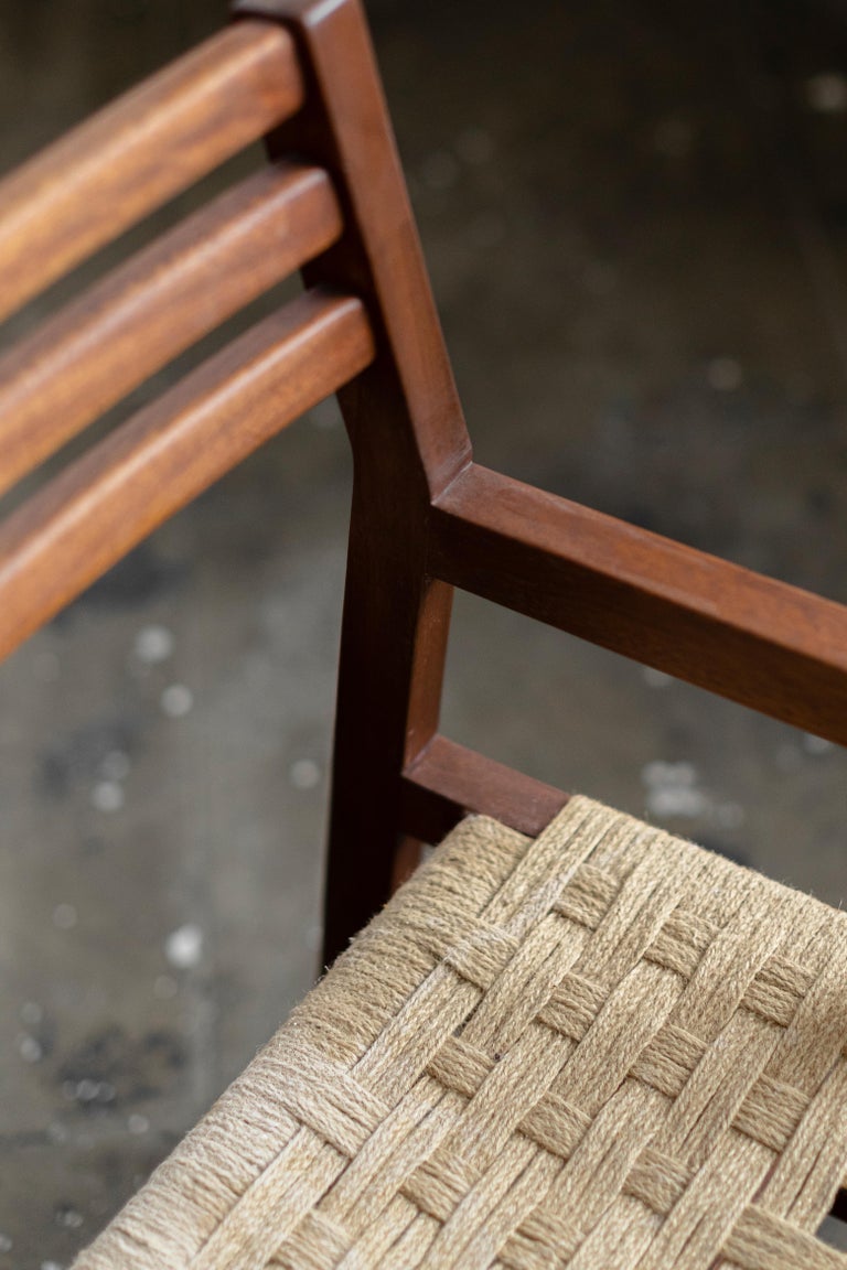 Hand-Woven S Collection Wooden Chair with Armrest Handwoven with Jute For Sale