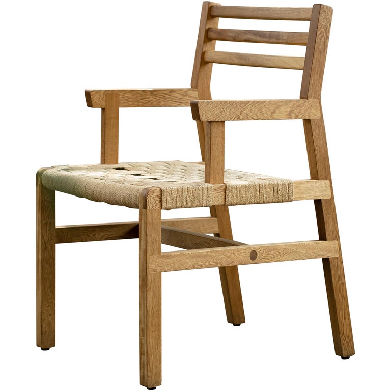 S Collection Wooden Chair with Armrest Handwoven with Jute For Sale