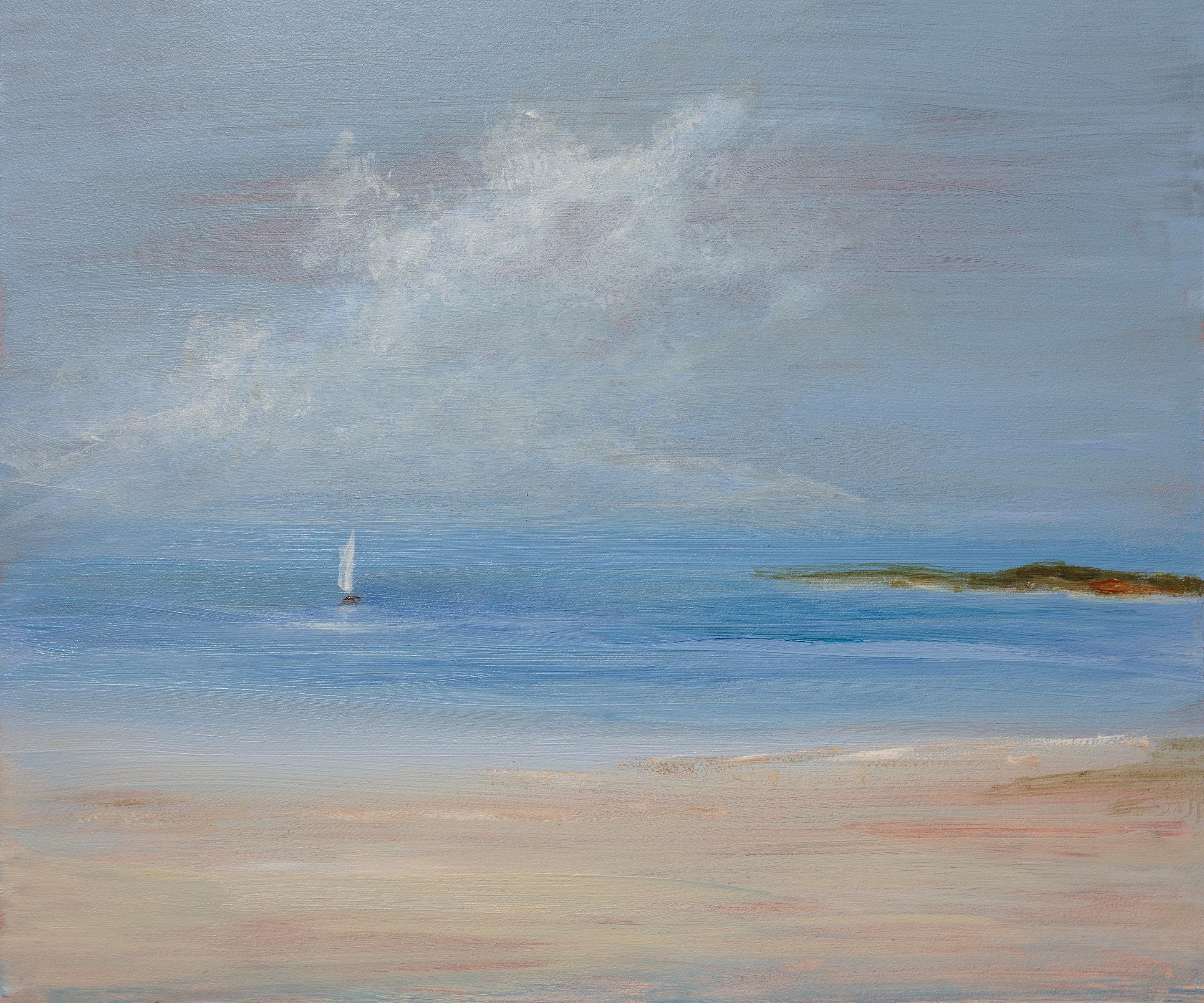S. Cora Aldo Landscape Painting - "Sunday Sail, " Small Seascape Painting