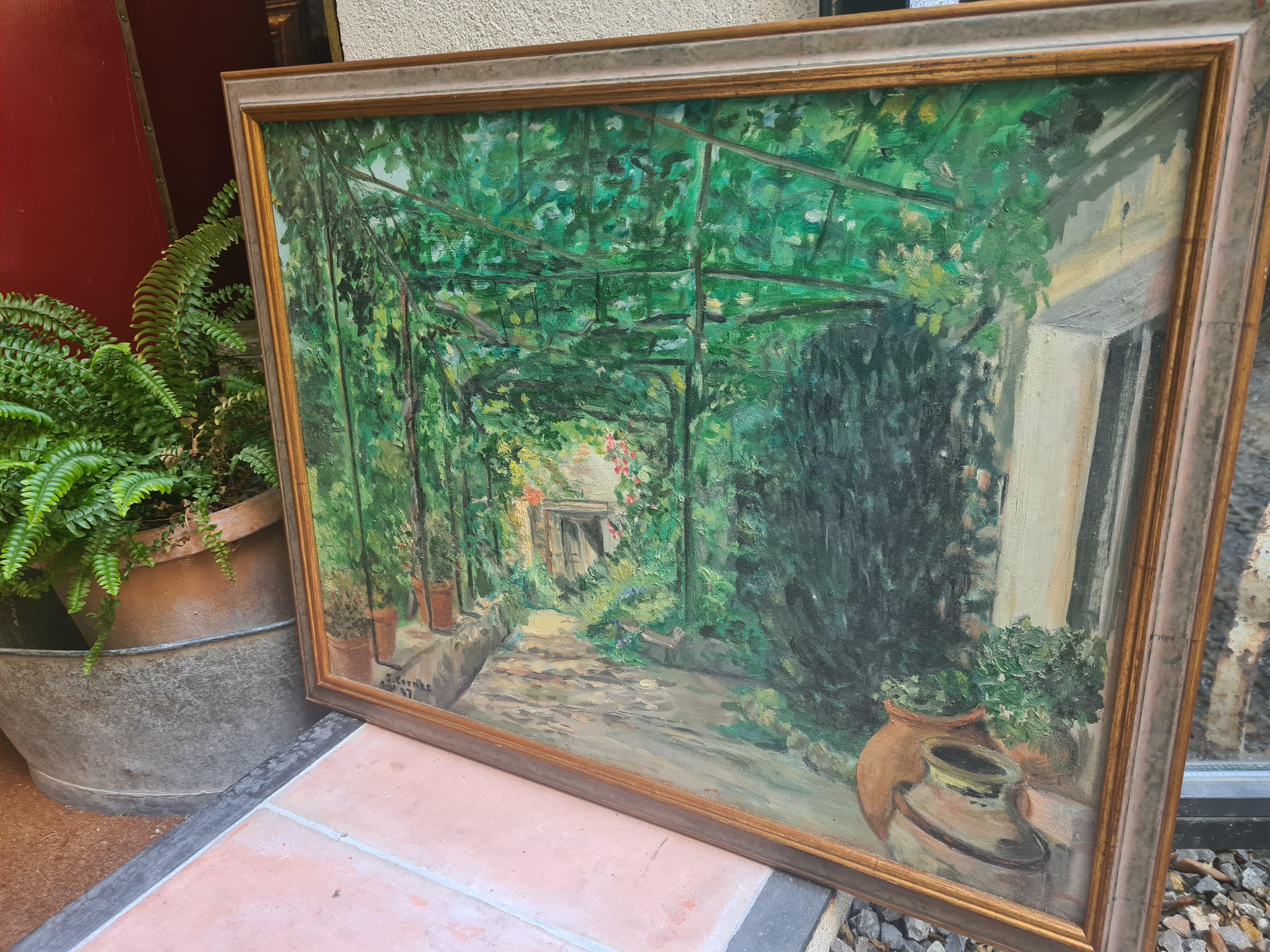 Vista sul giardino impressionista francese, sotto il pergolato di Cotignac. Olio su tavola. 6