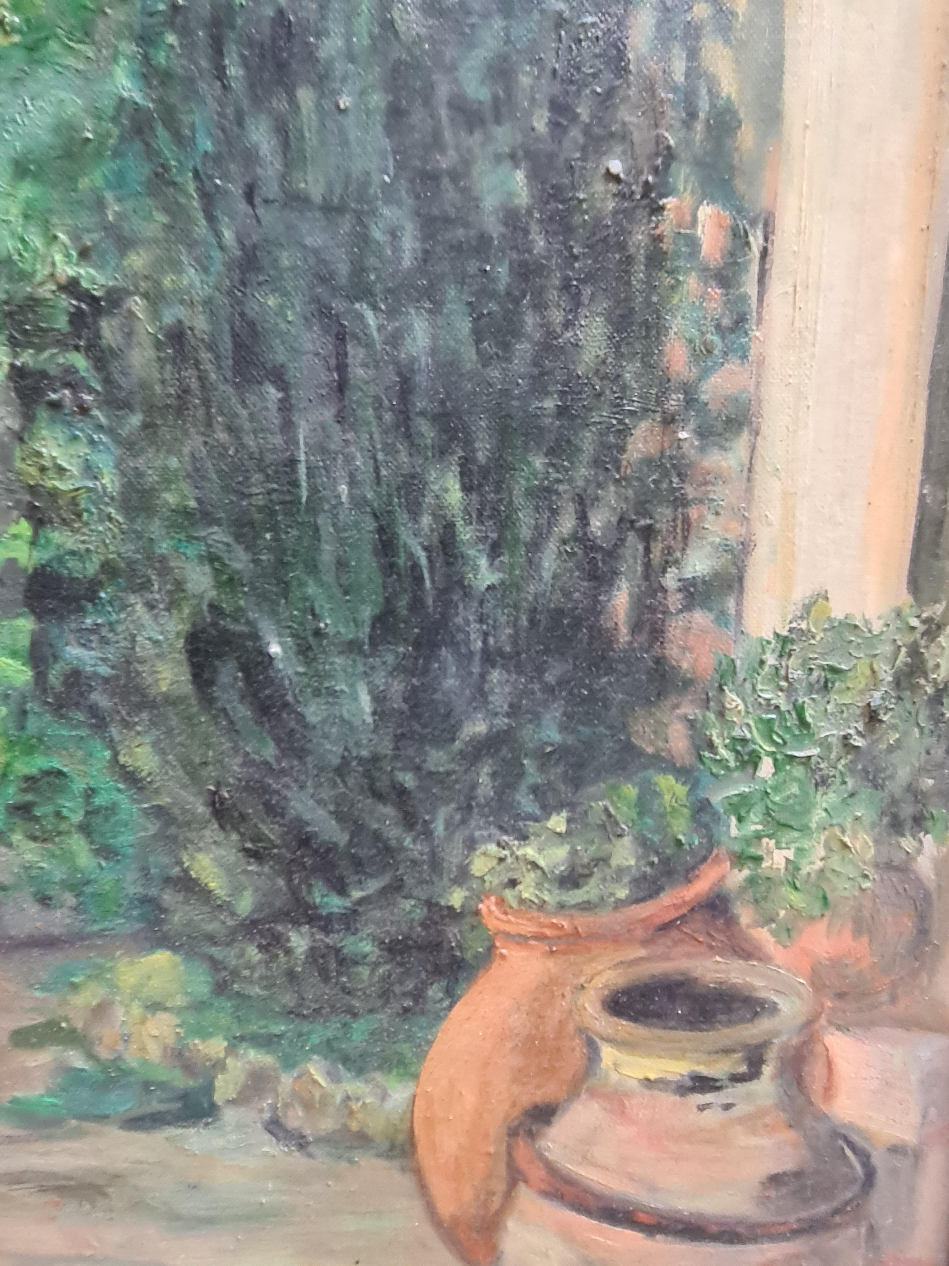 Vista sul giardino impressionista francese, sotto il pergolato di Cotignac. Olio su tavola. 1