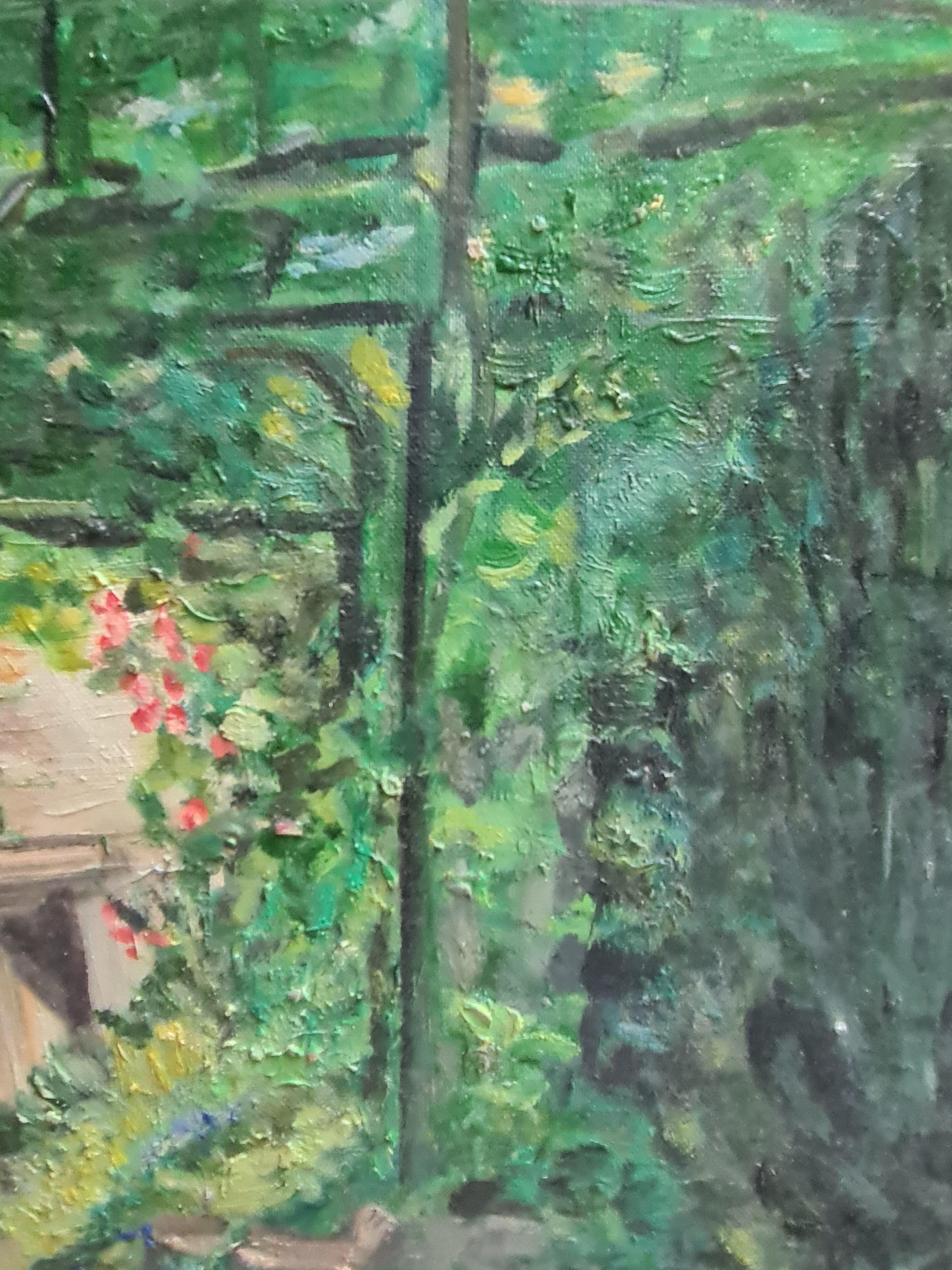Vista sul giardino impressionista francese, sotto il pergolato di Cotignac. Olio su tavola. 2