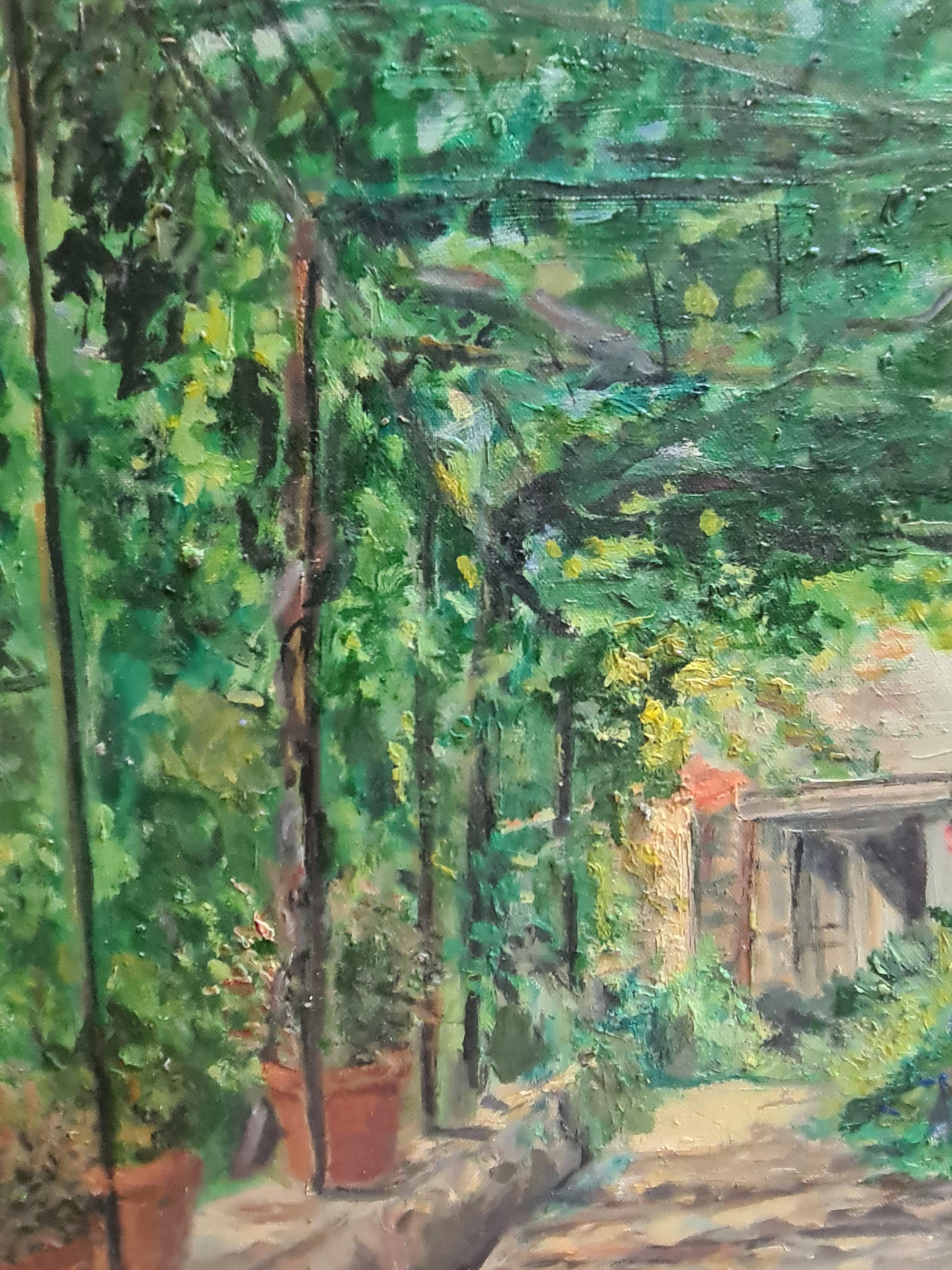 Vista sul giardino impressionista francese, sotto il pergolato di Cotignac. Olio su tavola. 3