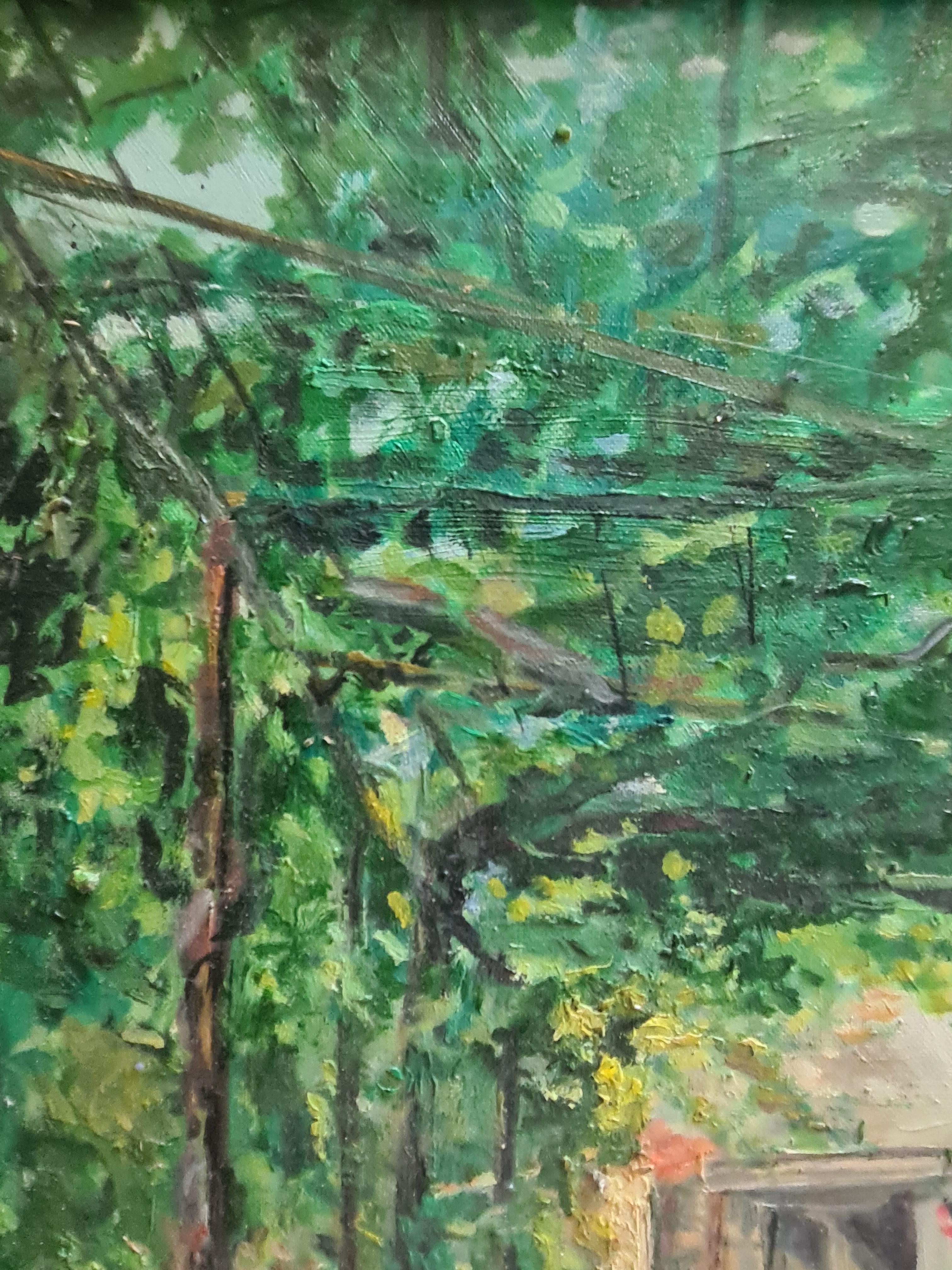 Vista sul giardino impressionista francese, sotto il pergolato di Cotignac. Olio su tavola. 4