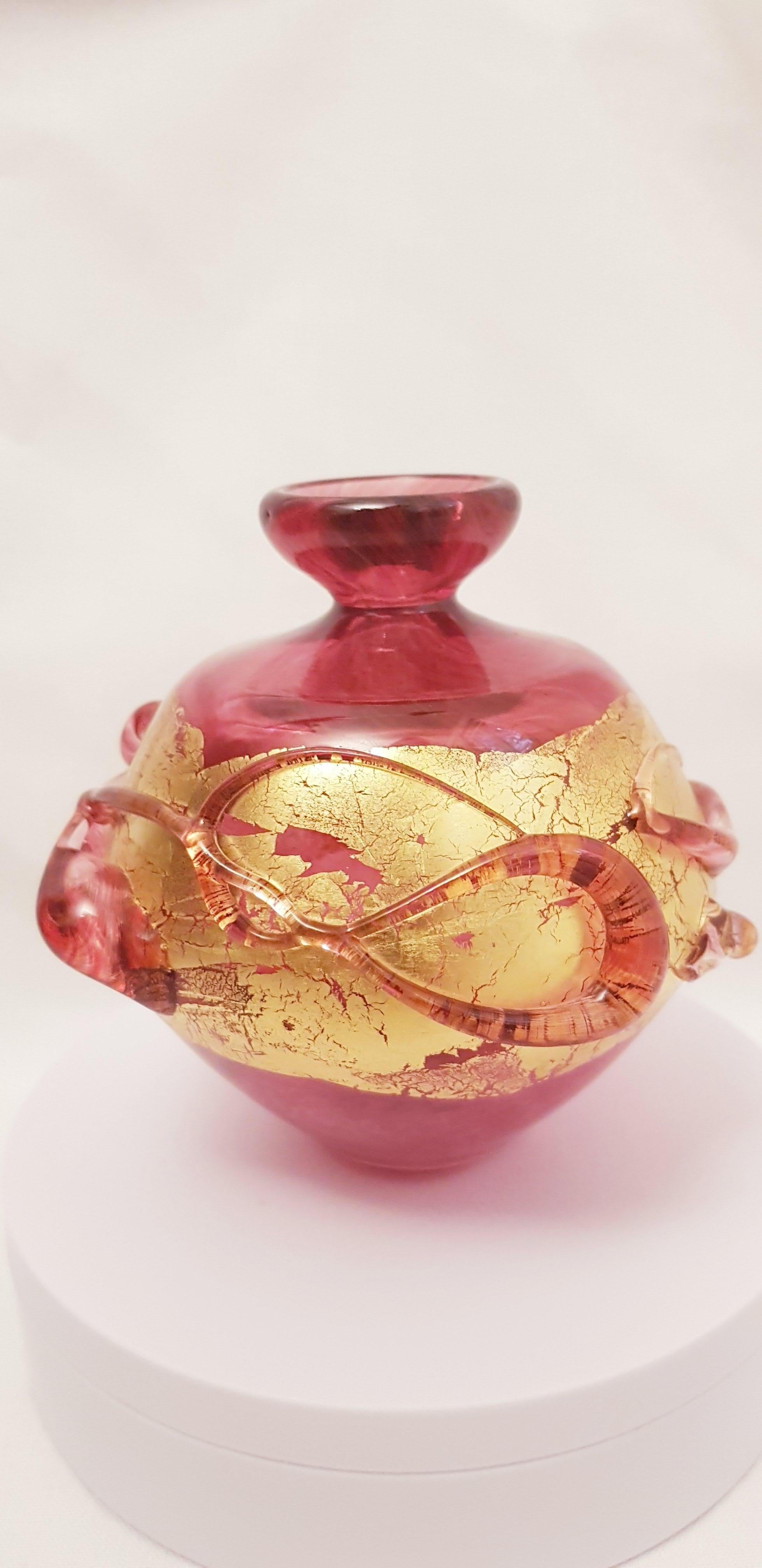 Beautiful murano glass vase, red and gold by S Costantini brilliant condition.