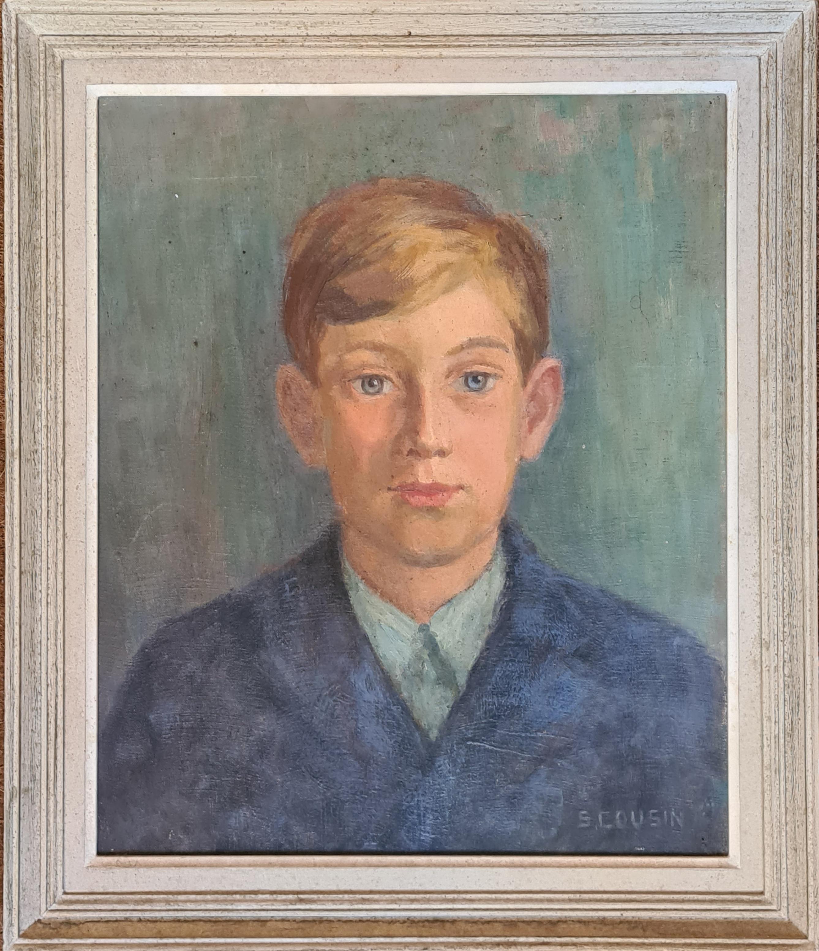 Huile sur toile des années 1930 Portrait du fils de l'artiste - Post-impressionnisme Painting par S Cousin