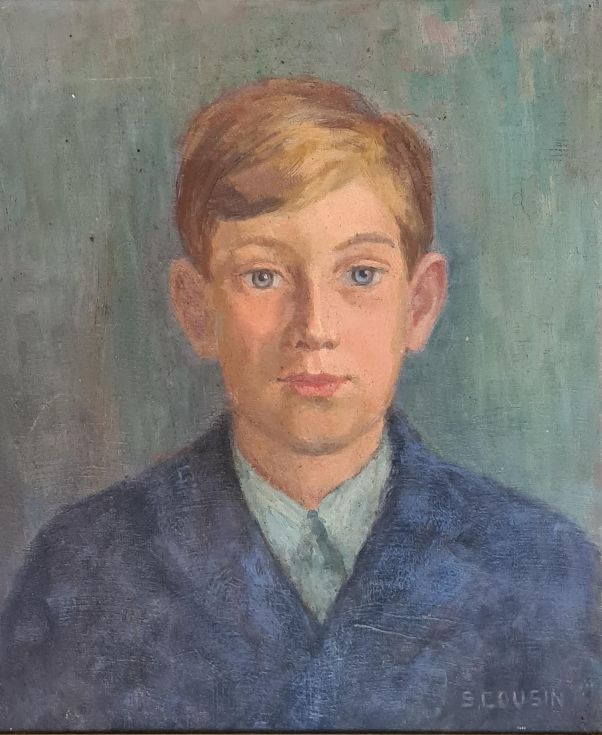 1930s Oil on canvas portrait by S Cousin. The painting is signed bottom right and the subject 'Henri Cousin' titled on the back of the canvas.

An engaging and charming oil portrait of Henri Cousin. The artist has captured the piercing blue eyes of
