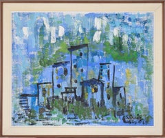 Vintage City Skyline - Mid Century Modern Urban Landscape in Oil on Burlap