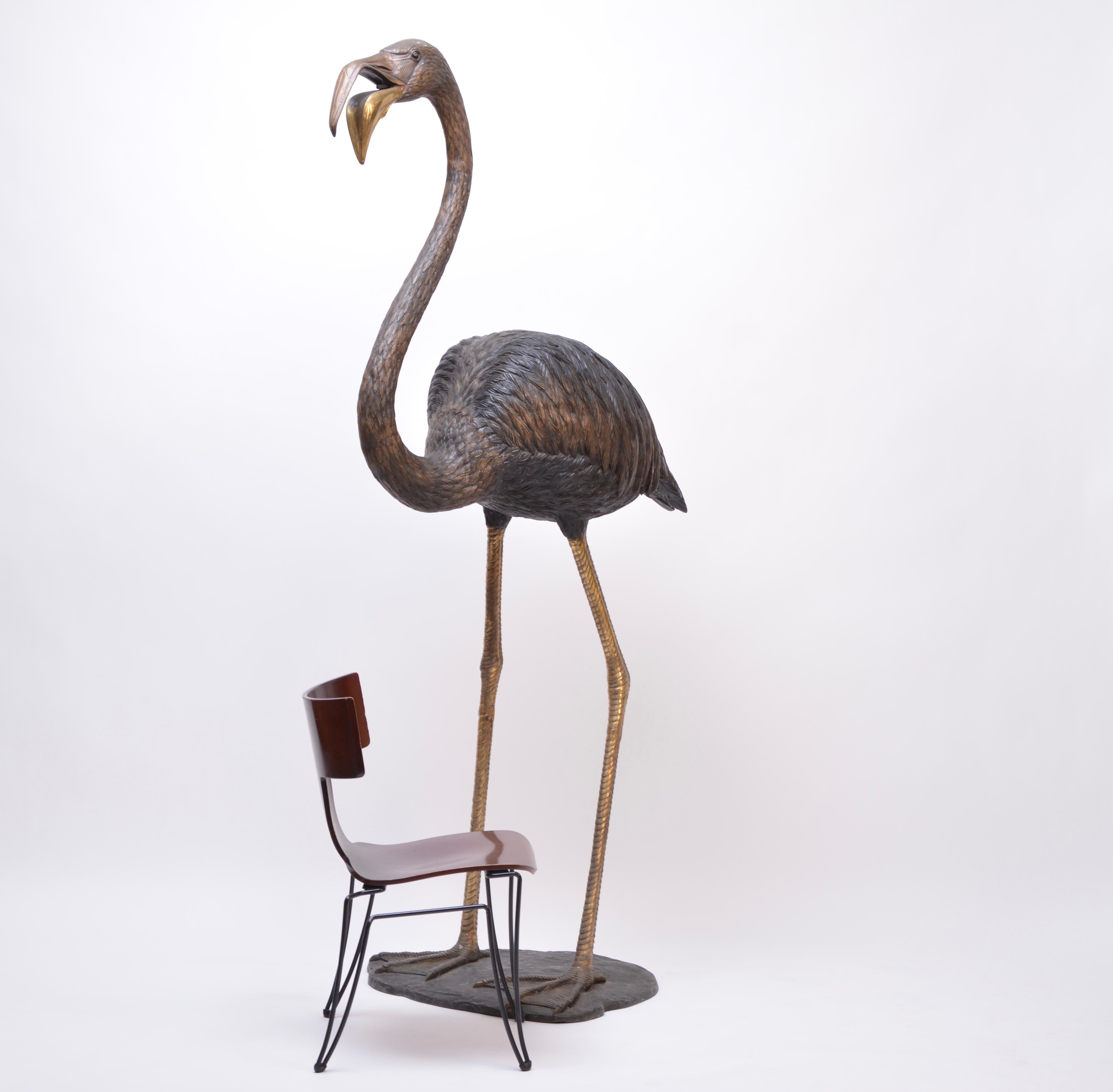 20th Century S. David Signed Oversized Bronze Figure of a Flamingo