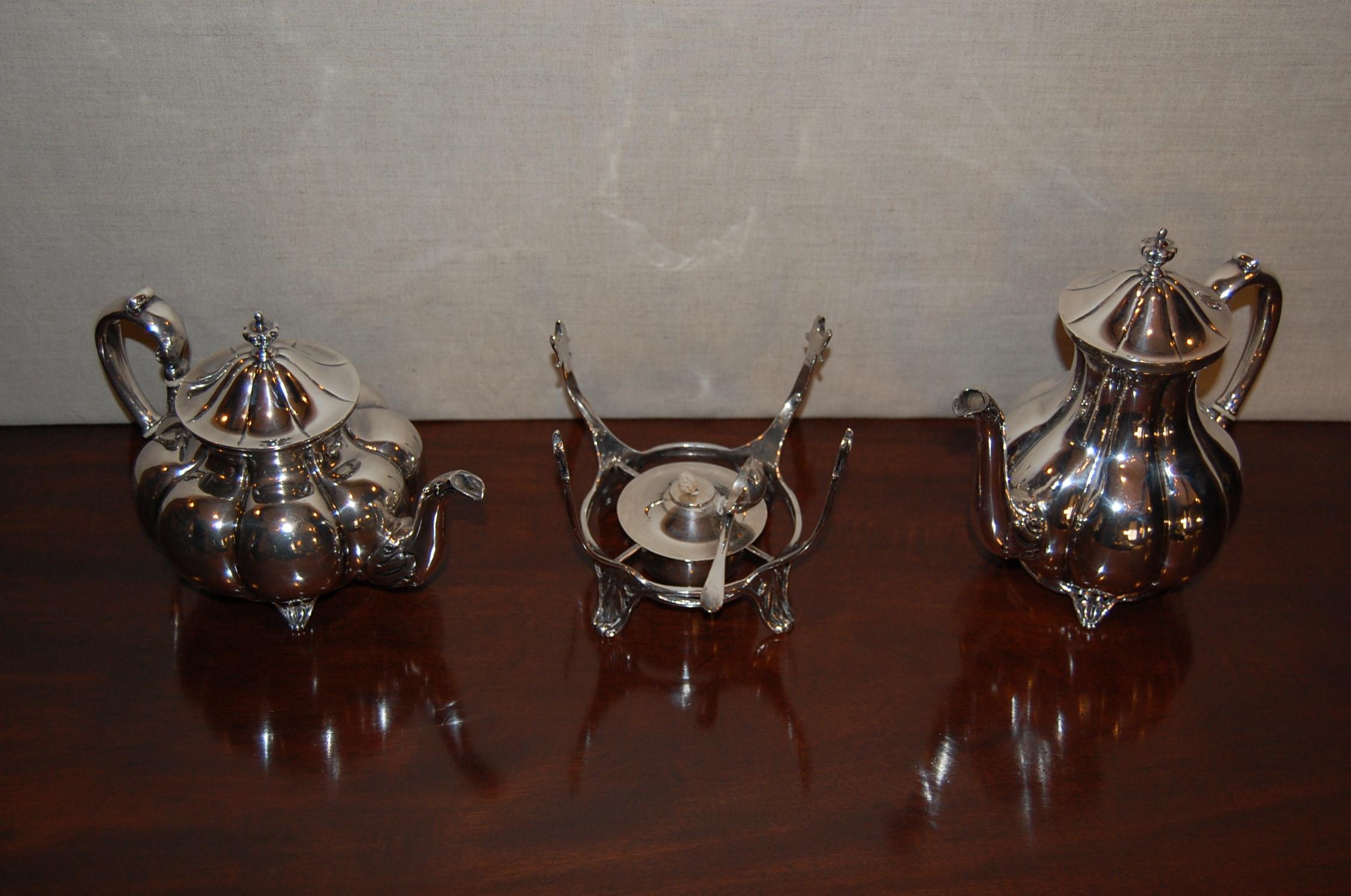 S. de la Serna Sterling Silver Tea Set, 6 Pcs and Tray, circa 1950s 1