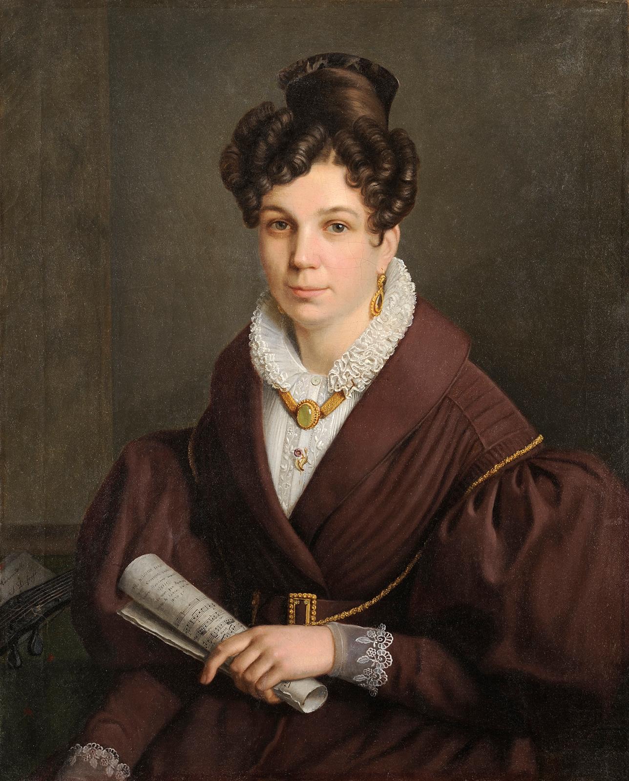 Musician woman - Painting by S. Dufossé