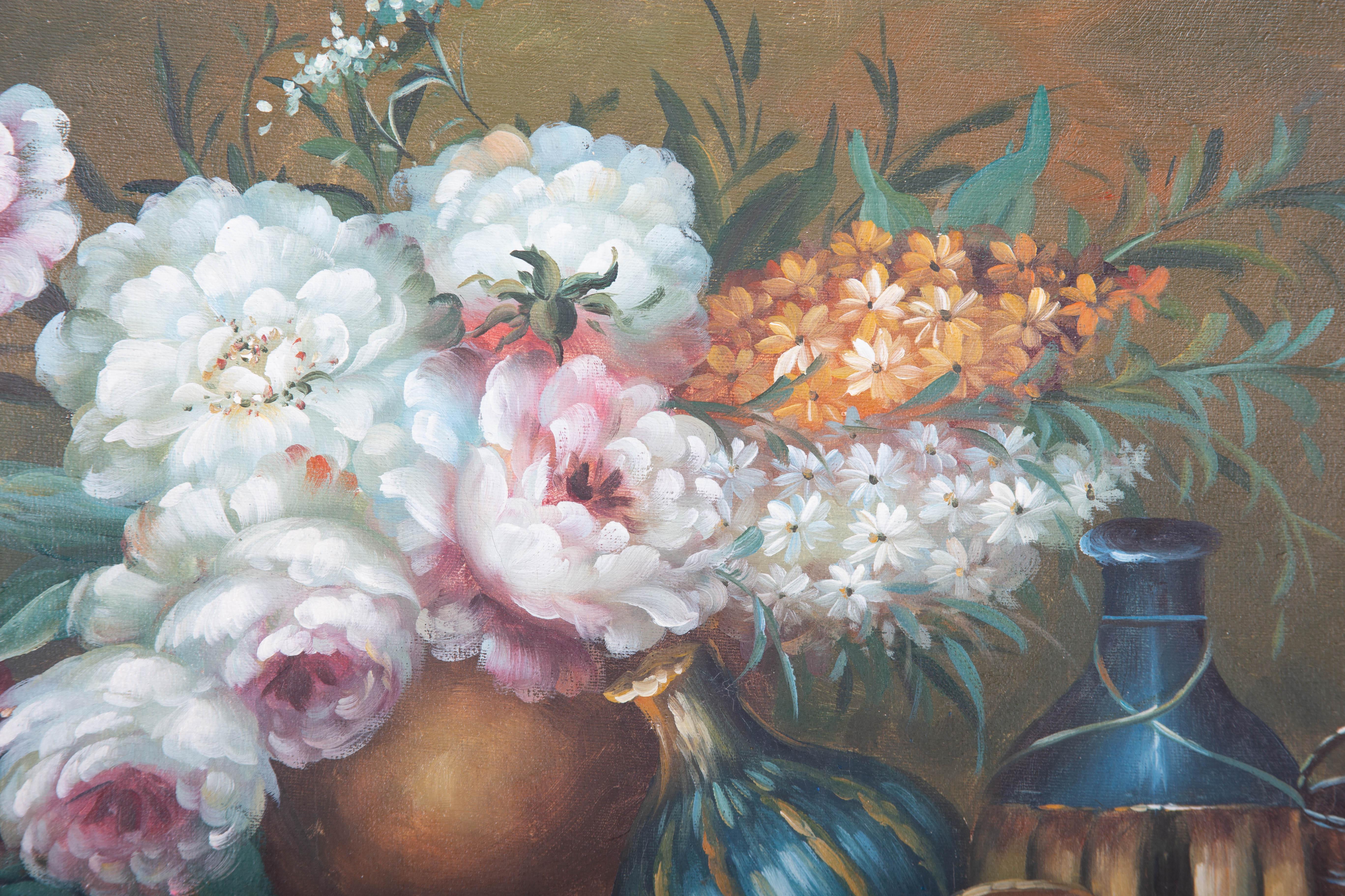 S. Easton - Olio del XX secolo, Natura morta con fiori e frutta in vendita 1