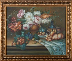 S. Easton - 20th Century Oil, Still Life with Flowers and Fruit