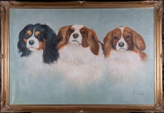 S. Evete - Large 20th Century Oil, Cavalier King Charles Spaniels