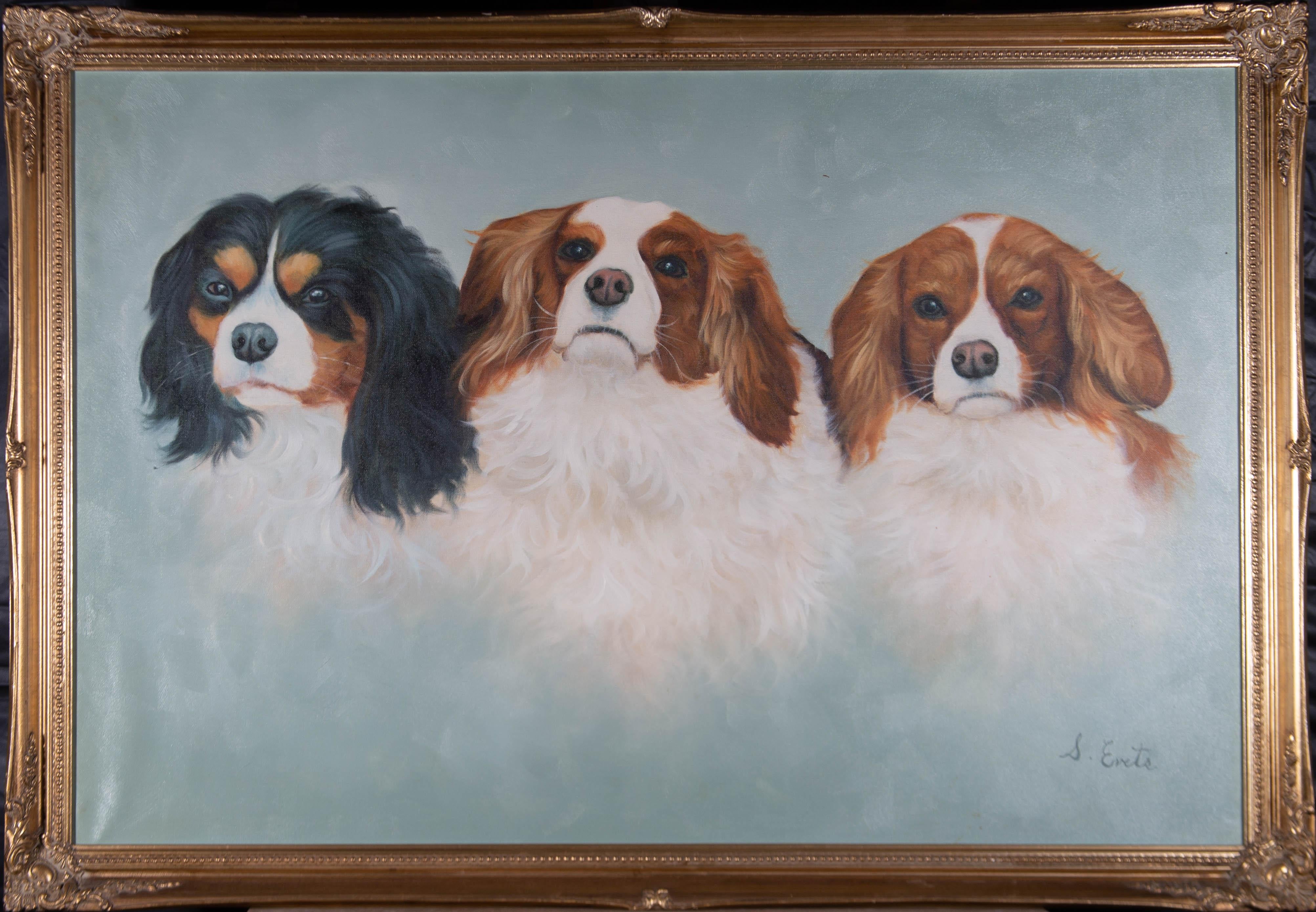 S. Evete S. Evete Large 20th Century Oil, Cavalier King Charles