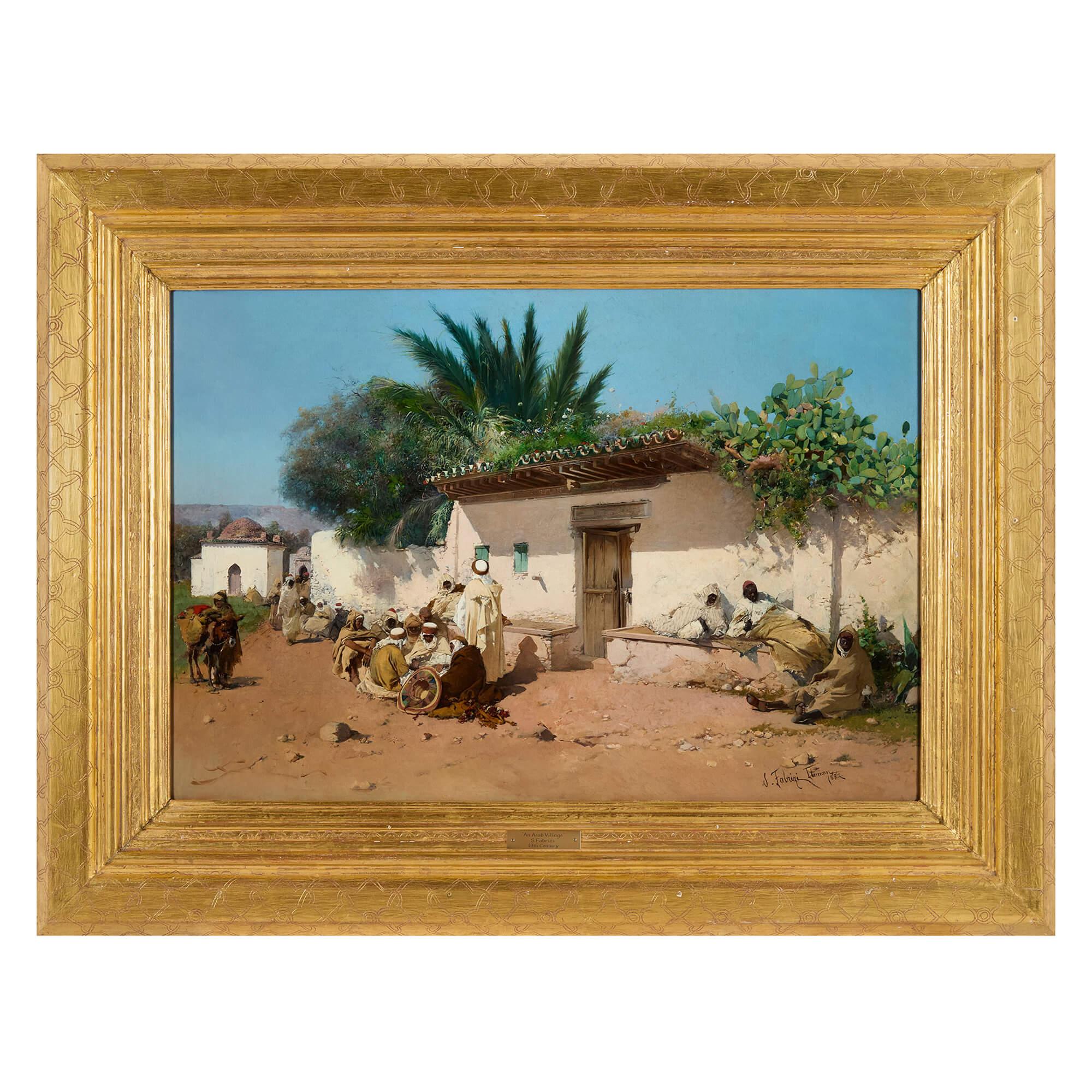 Antiguo óleo orientalista italiano Escena callejera S. Fabrizi