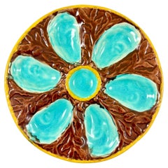 S. Fielding & Co. Englischer englischer Majolika-Austernteller in Braun/Türkis aus Seetang